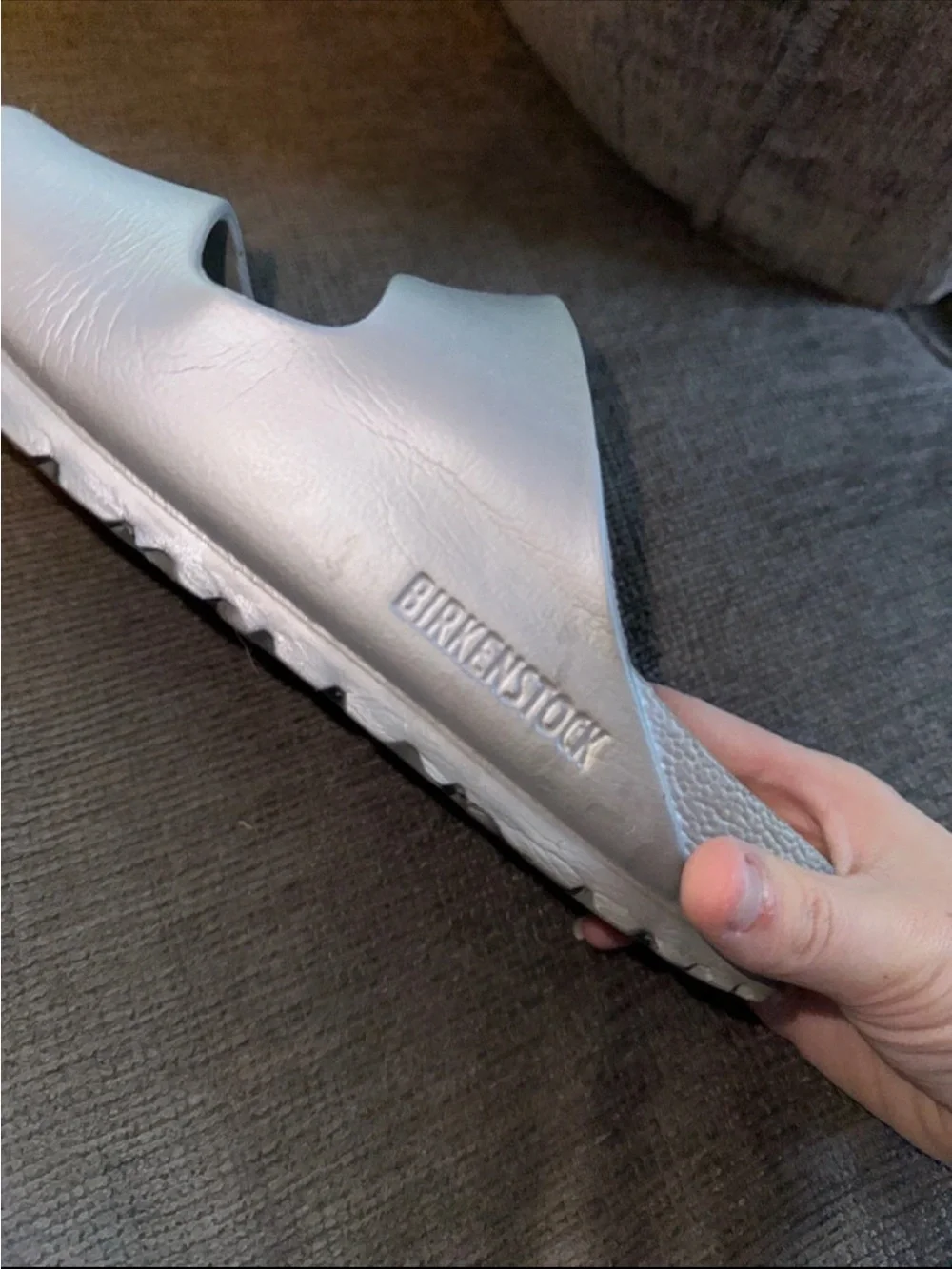 Birkenstock Silver Two-Strap Arizona Sandals